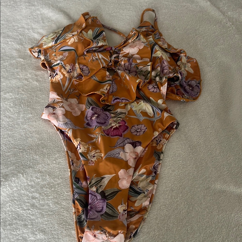 Floral  One Piece Swimsuit - Orange and Purple